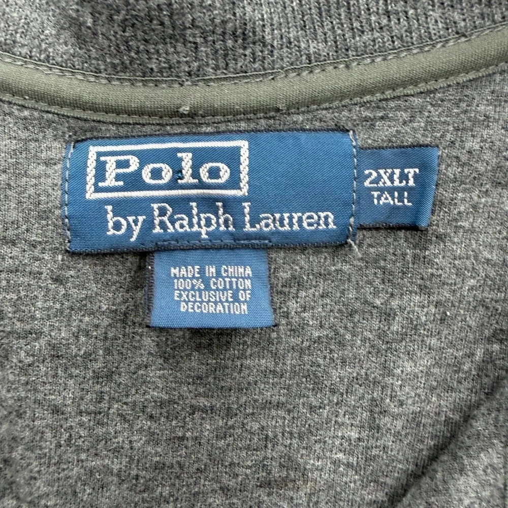 Polo Ralph Lauren Mens 2XLT Gray Cotton Quarter Zip Pullover Sweater Tall Logo